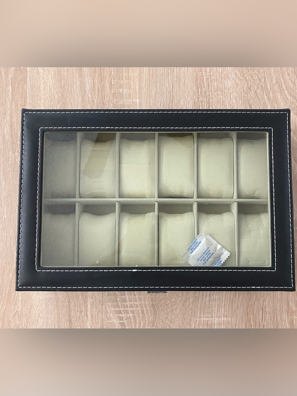 12 slots Watch box in black leather